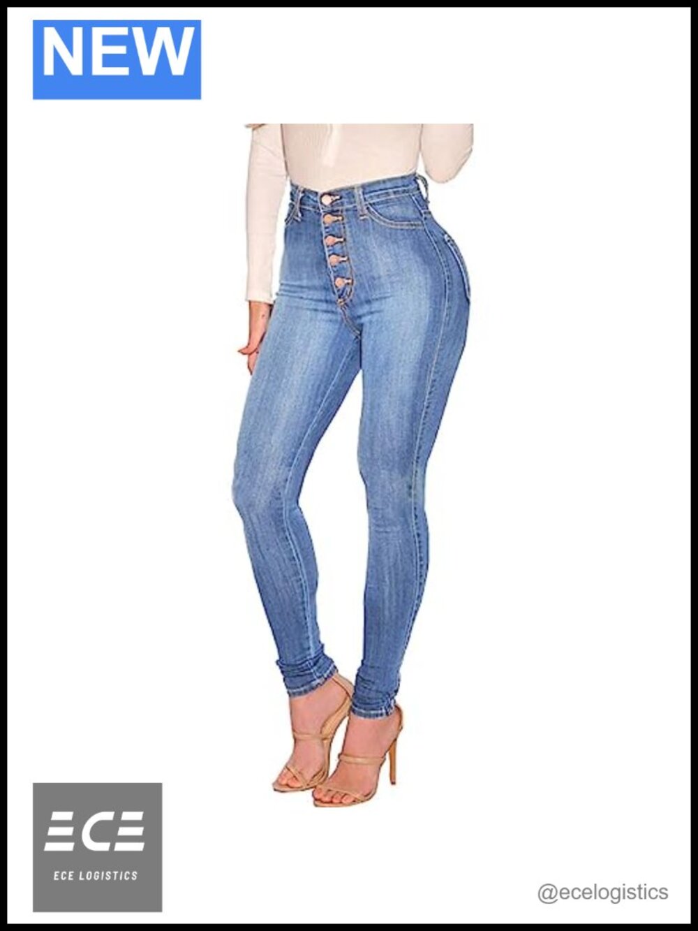 FISCLOSIN High Waist 5 Button Push Up Butt Lift Skinny Stretch Jeans